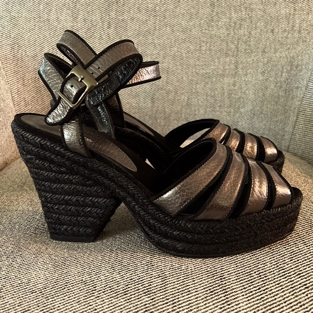 Castener - Leather Blk Open Toe Espadrilles Sz 39